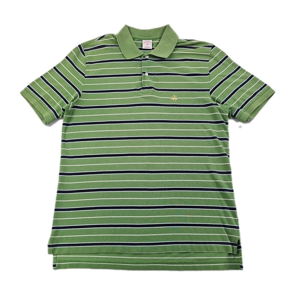 Brooks Brothers Men's Original Fit Polo M Green Navy White Stripes Casual Shirt